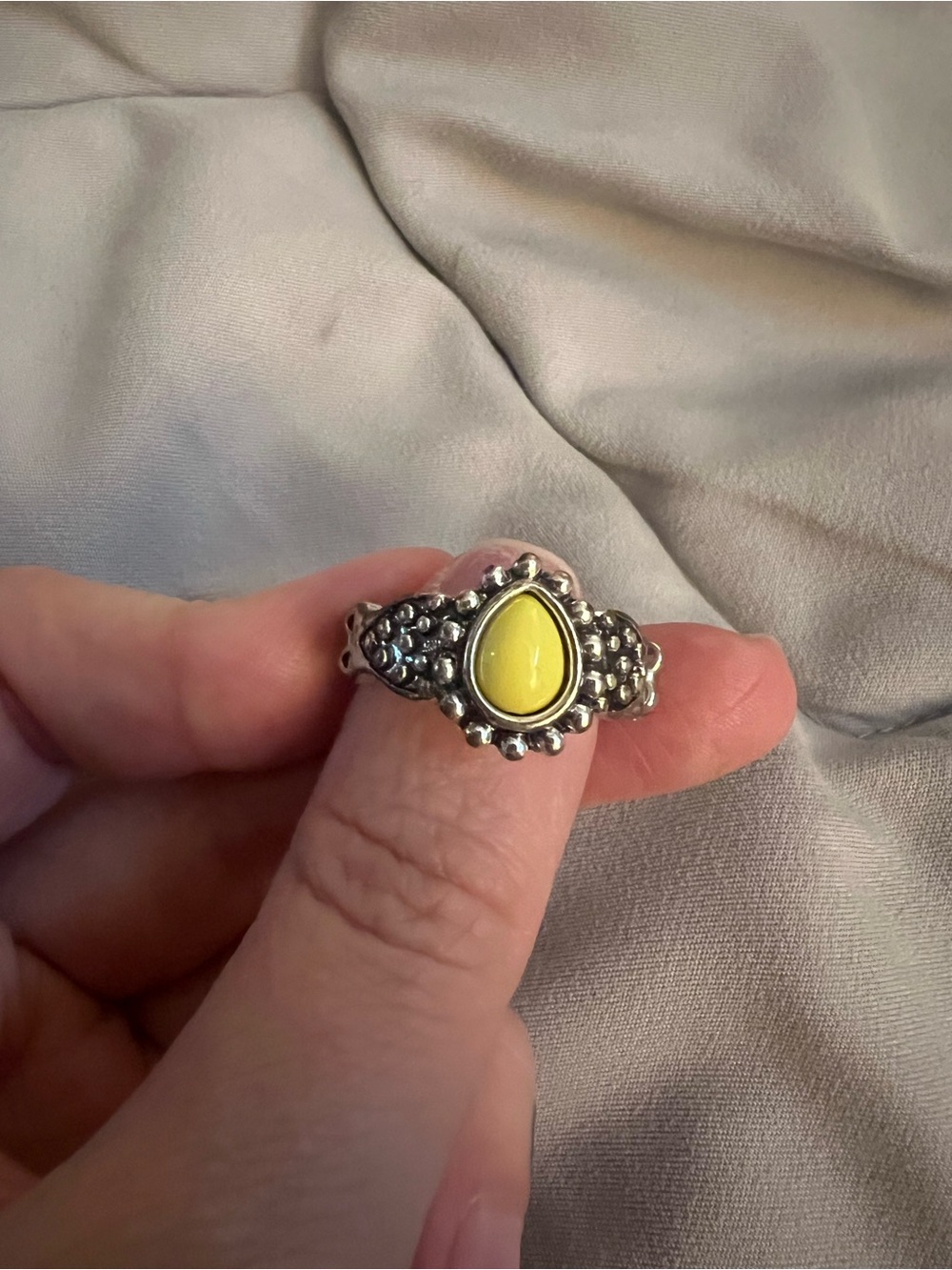 Yellow Teardrop Stone Silver-Accent Ring - Women Jewelry